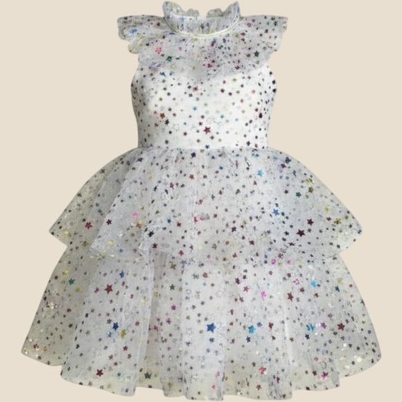Lola And The Boys Other - Lola and the Boys White Tulle Tiered Dress Multicolor Metallic Stars Kids 12M